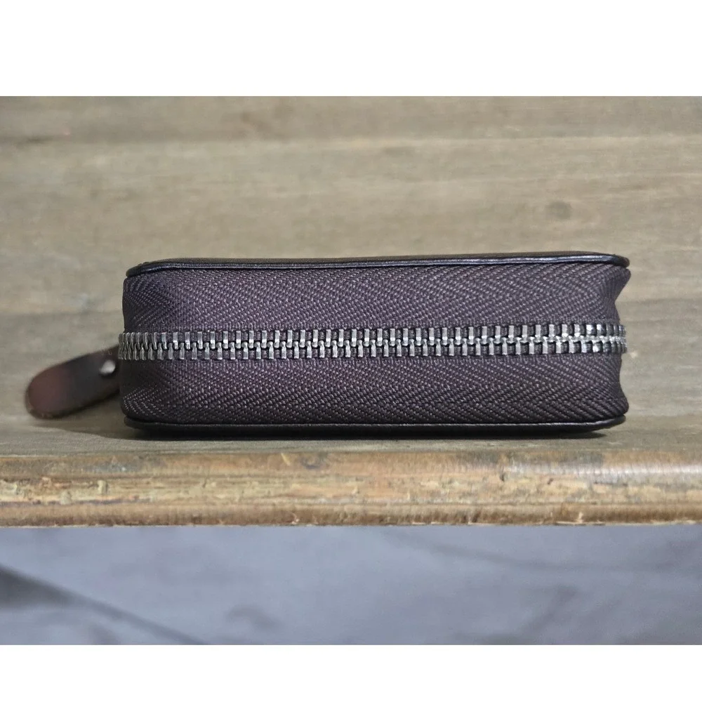 Geruola‎ Brown Leather Accordion Zip 20+ Credit Card Holder mini wallet KOREA